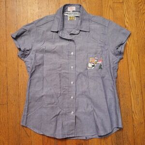 Babila 36 Reworked Button Down Blue Daisy Duck Embroidered THREADS TO DISCO Top‎